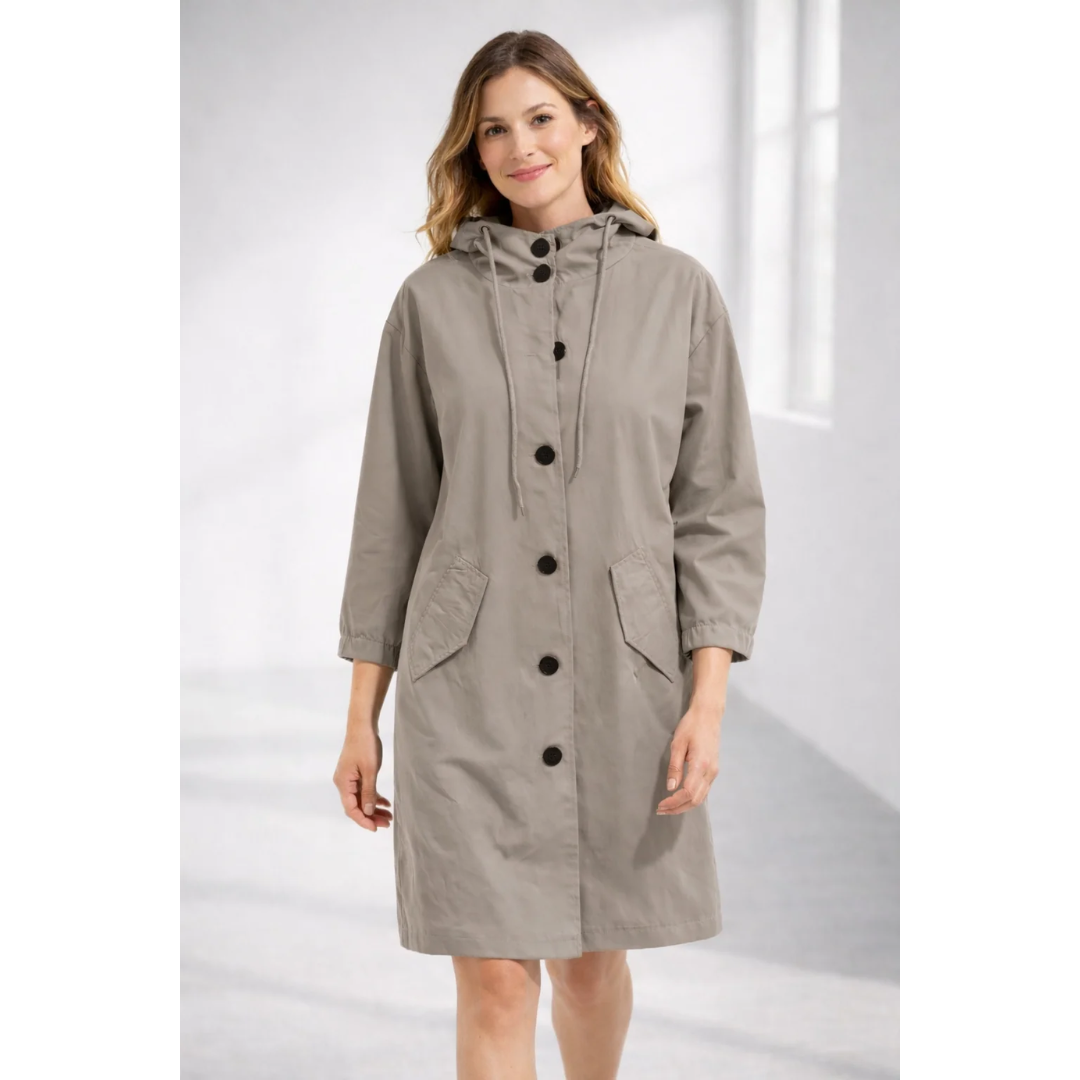 Lilly | Damen Regenjacke mit Kapuze, wasserdicht und Knöpfen