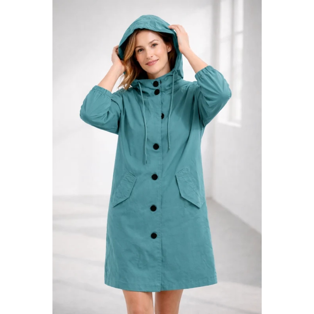 Lilly | Damen Regenjacke mit Kapuze, wasserdicht und Knöpfen