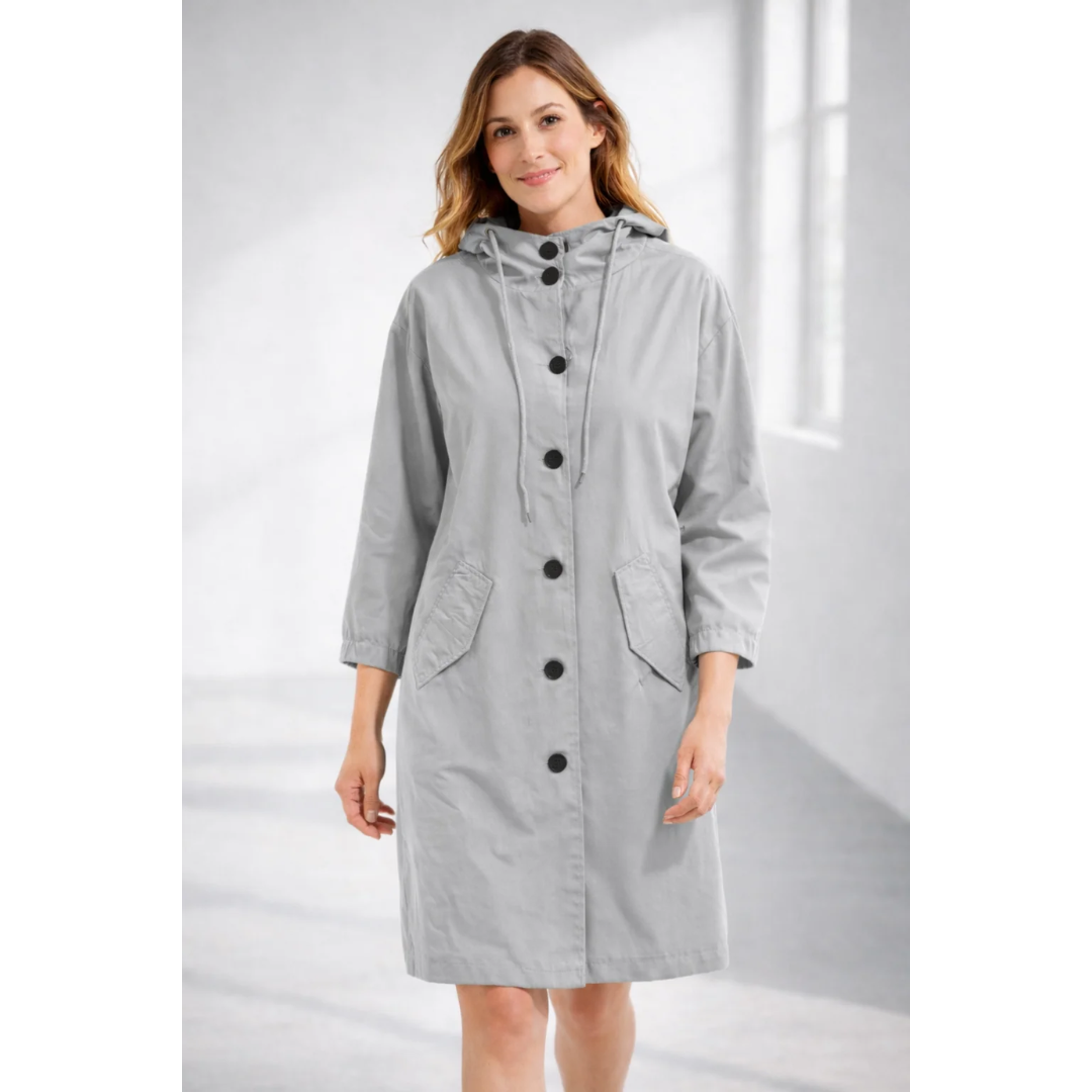 Lilly | Damen Regenjacke mit Kapuze, wasserdicht und Knöpfen