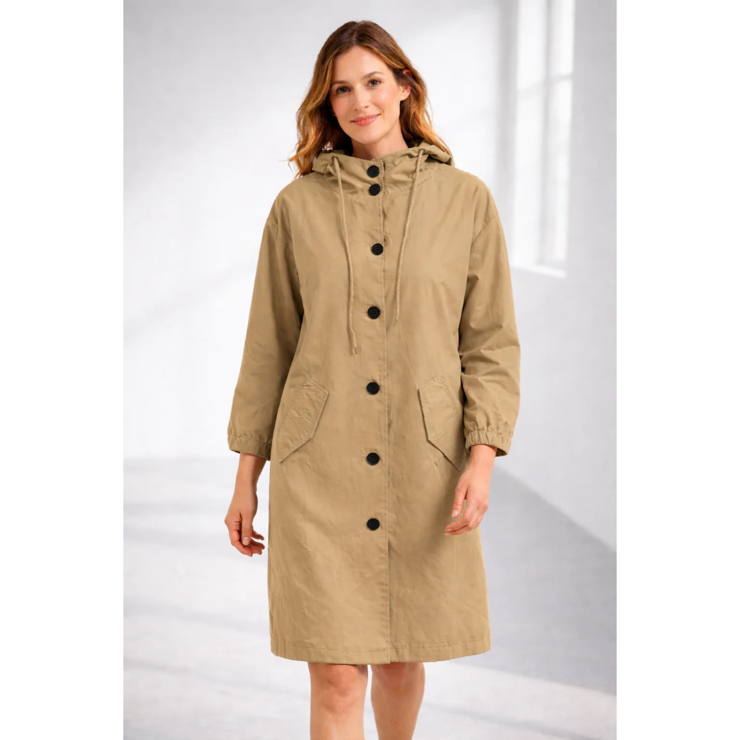 Lilly | Damen Regenjacke mit Kapuze, wasserdicht und Knöpfen