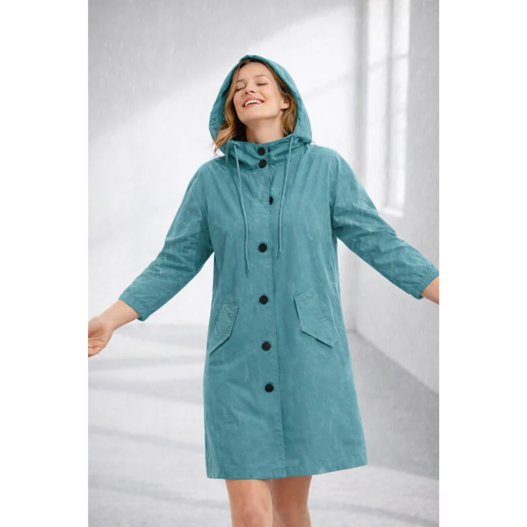 Lilly | Damen Regenjacke mit Kapuze, wasserdicht und Knöpfen