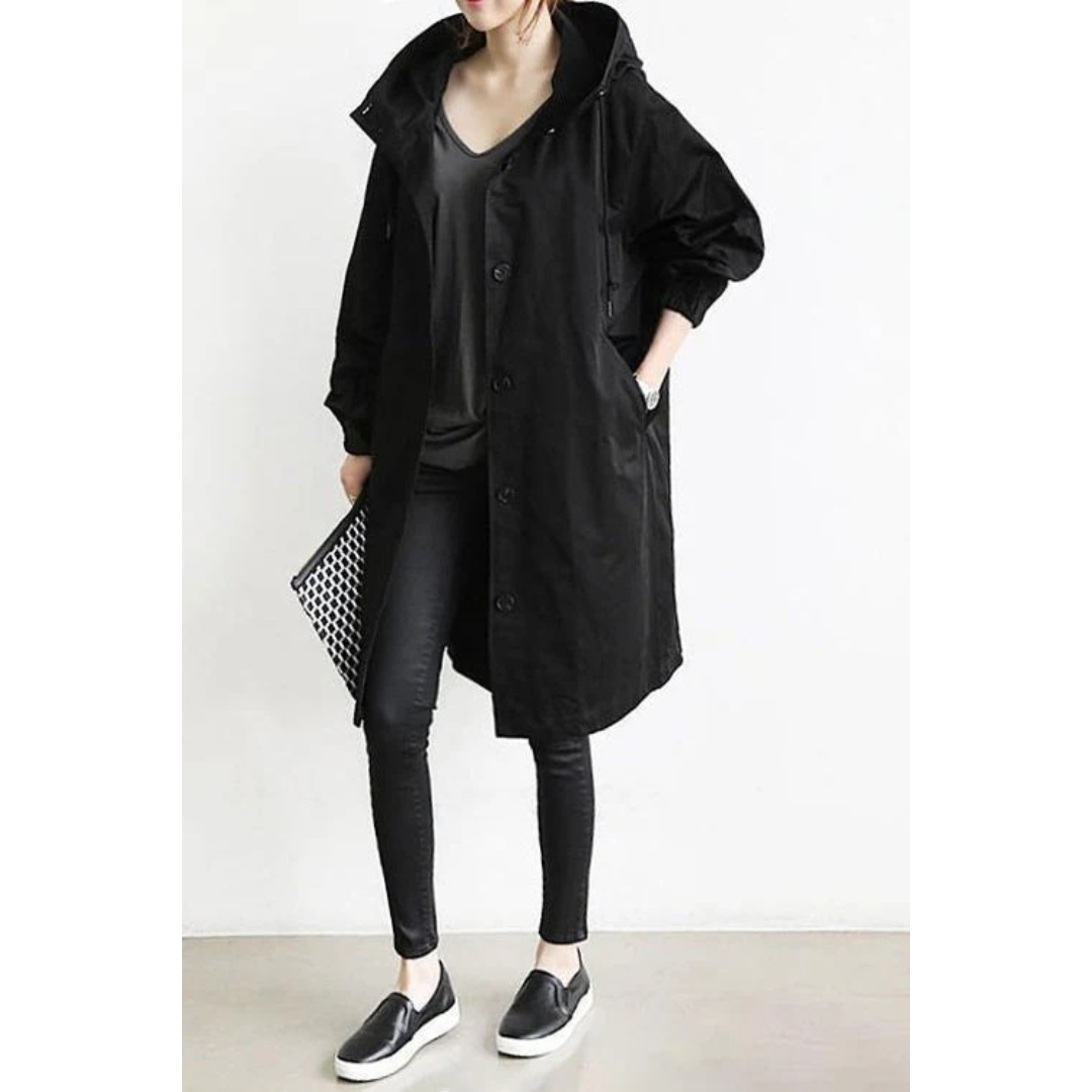 Lilly | Damen Regenjacke mit Kapuze, wasserdicht und Knöpfen