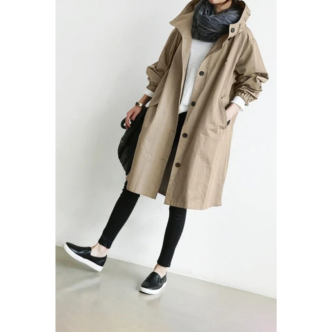 Lilly | Damen Regenjacke mit Kapuze, wasserdicht und Knöpfen