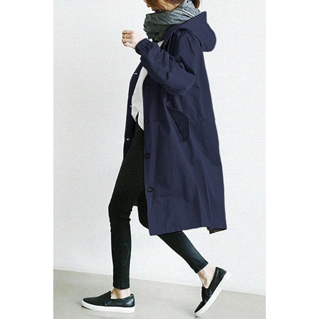 Lilly | Damen Regenjacke mit Kapuze, wasserdicht und Knöpfen