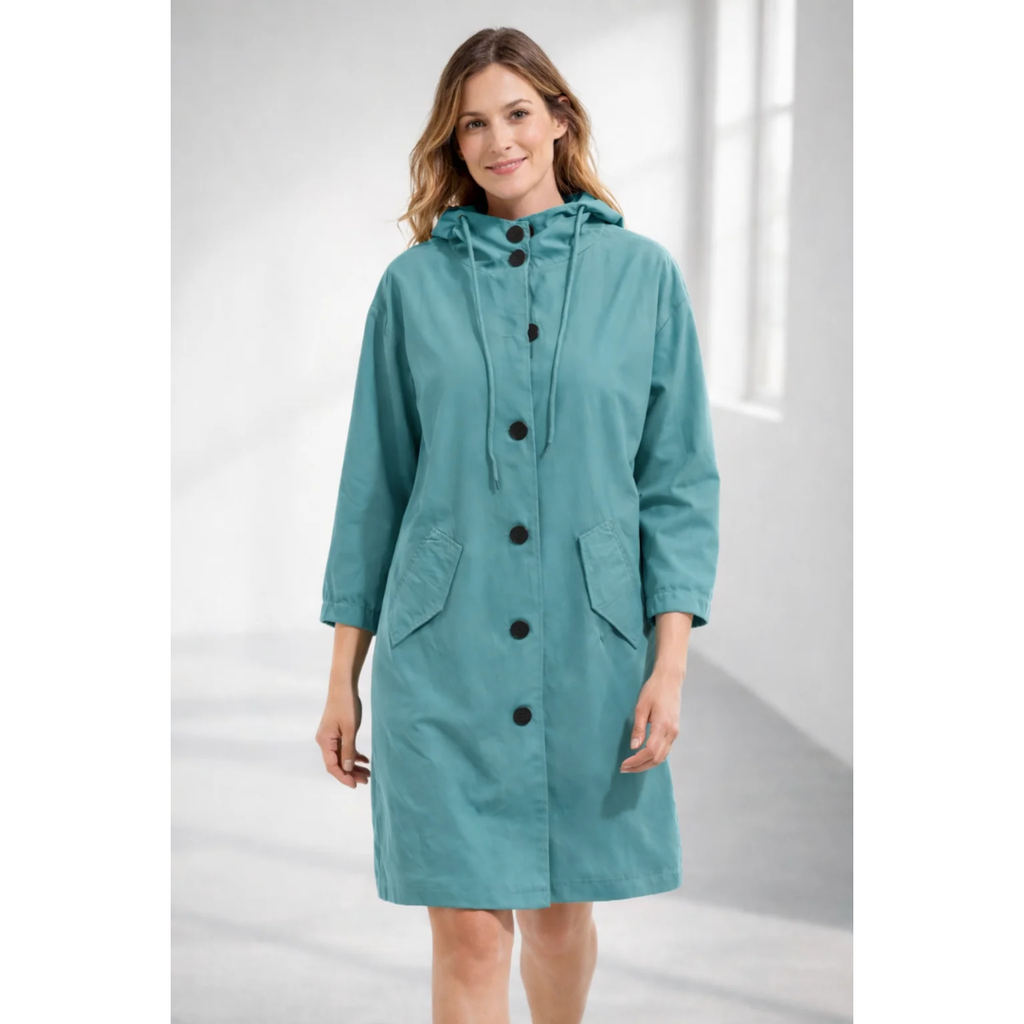 Lilly | Damen Regenjacke mit Kapuze, wasserdicht und Knöpfen