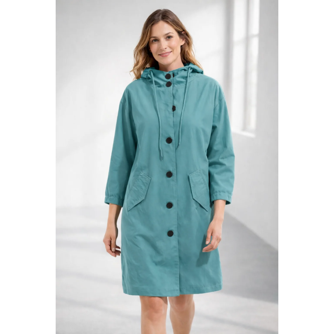 Lilly | Damen Regenjacke mit Kapuze, wasserdicht und Knöpfen