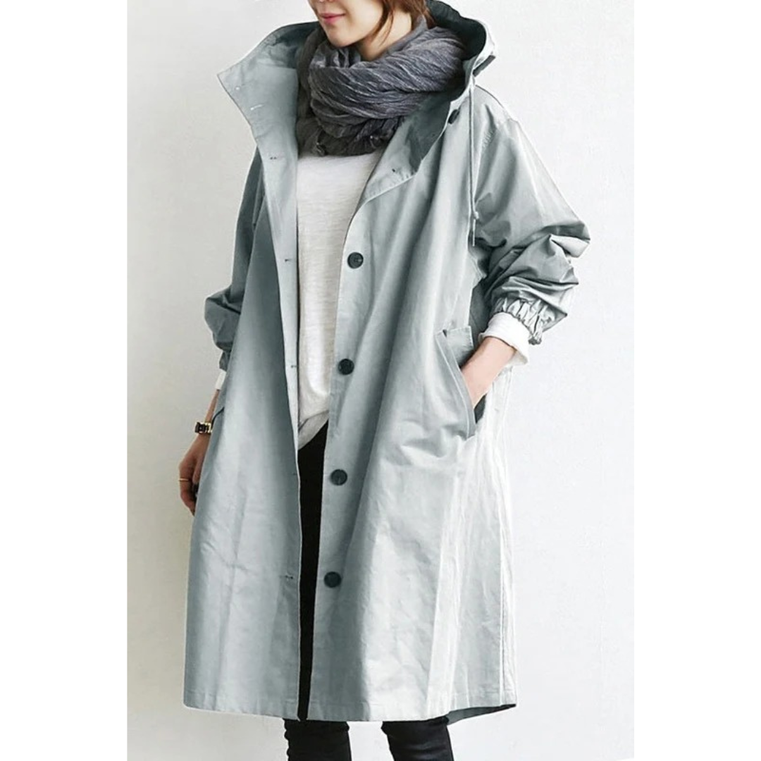 Lilly | Damen Regenjacke mit Kapuze, wasserdicht und Knöpfen