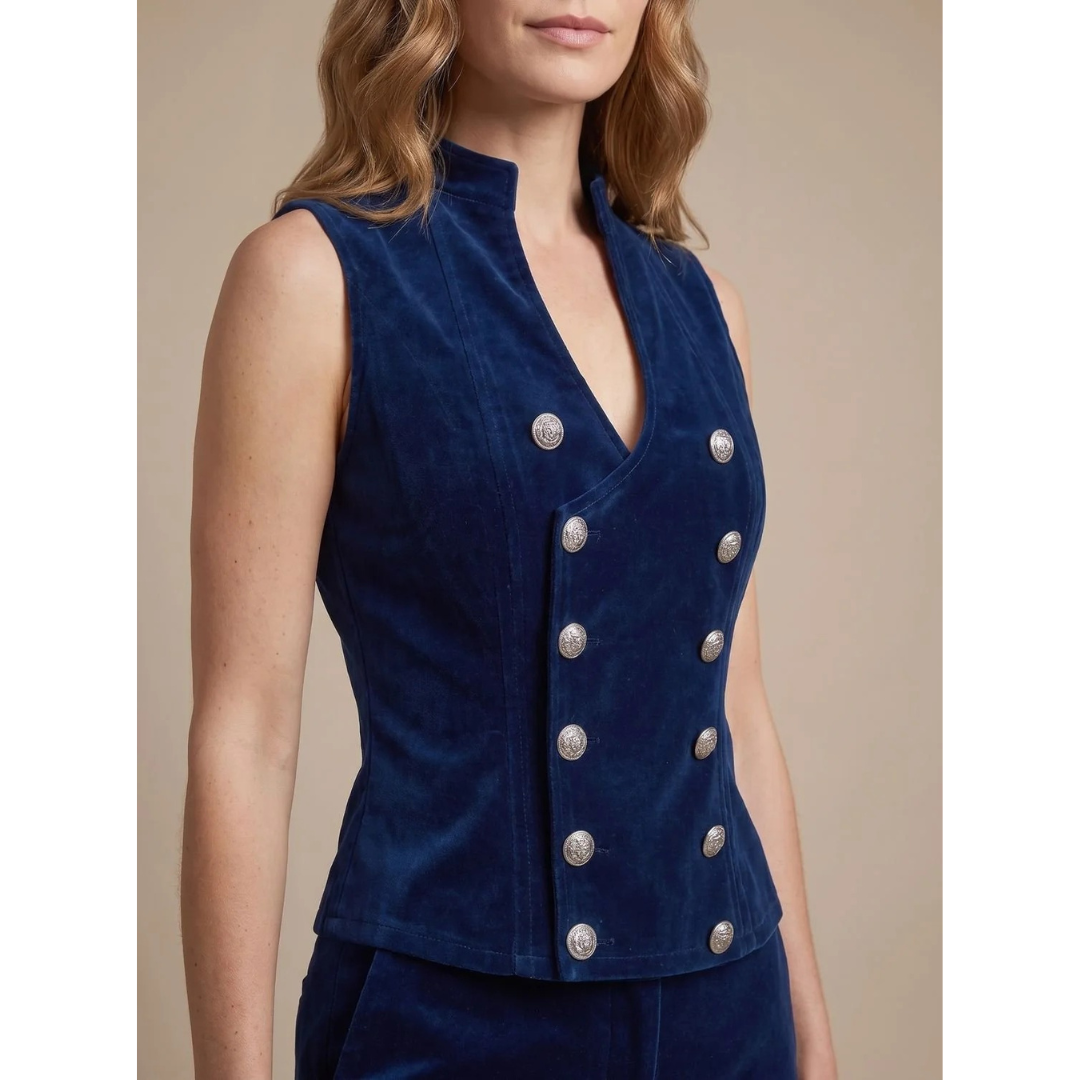 Lilou | Damen Blauer blazer mit Knöpfen und Kragen