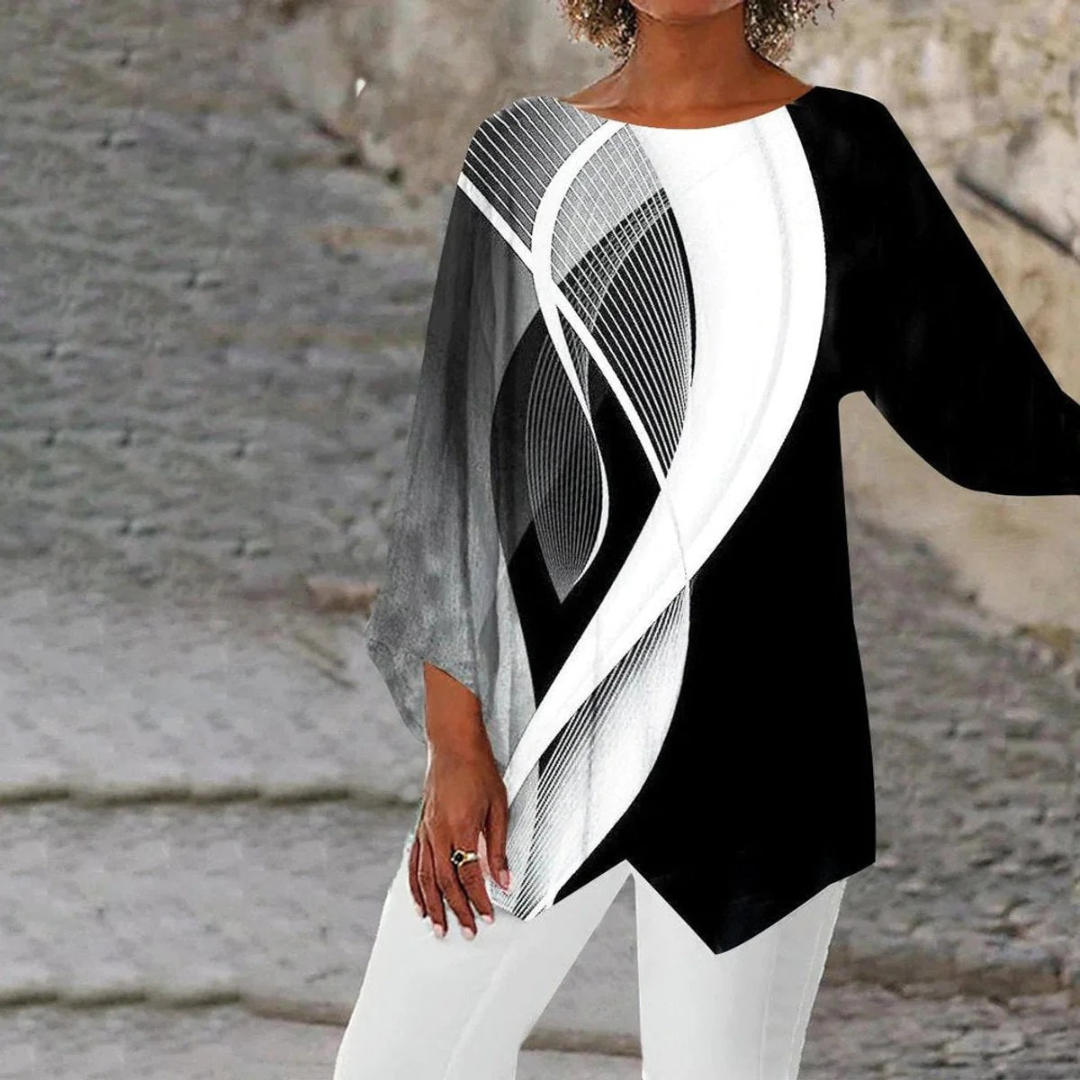 Lina | Damen Schwarze-Weiß Gestreifte Langarm Tunika