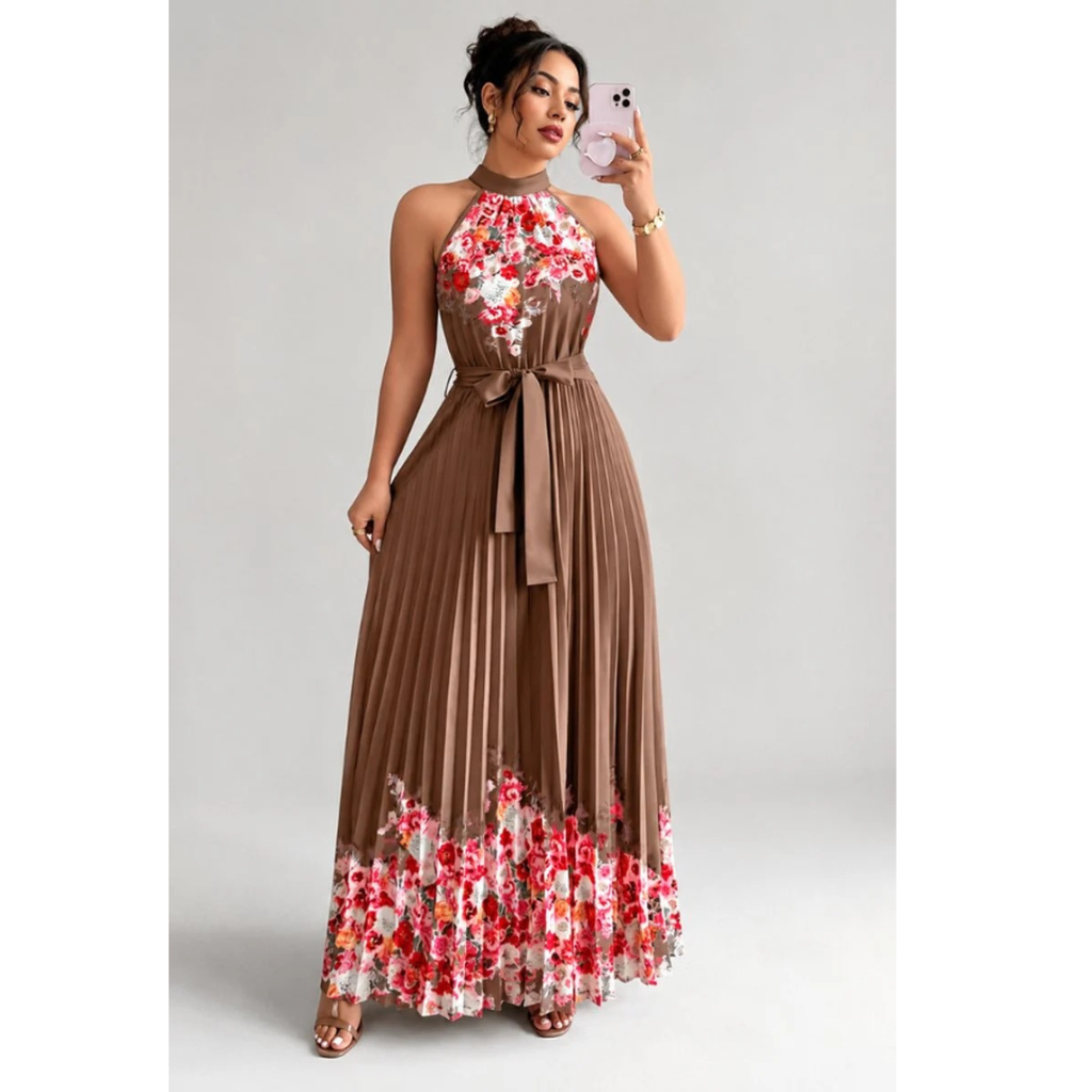 Lina | Damen Stilvolles Neckholder Midi-Kleid