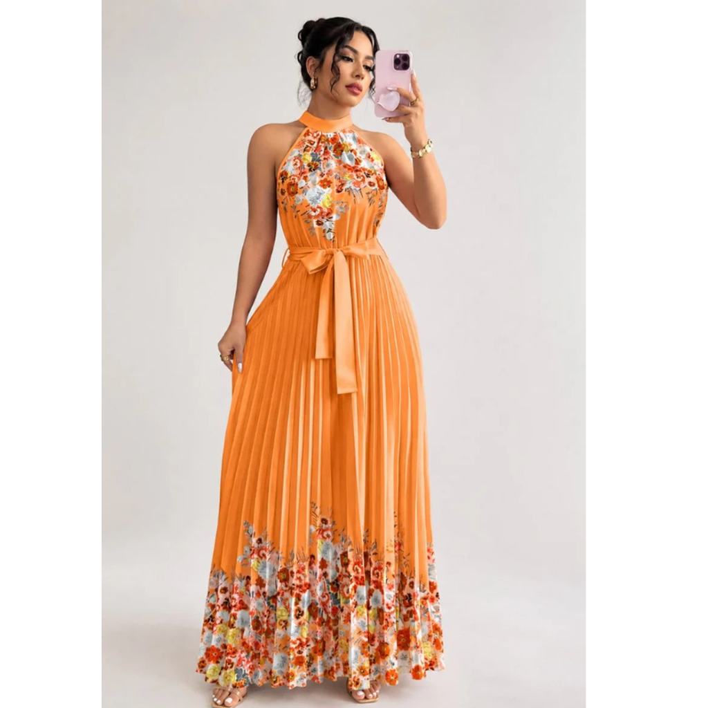 Lina | Damen Stilvolles Neckholder Midi-Kleid