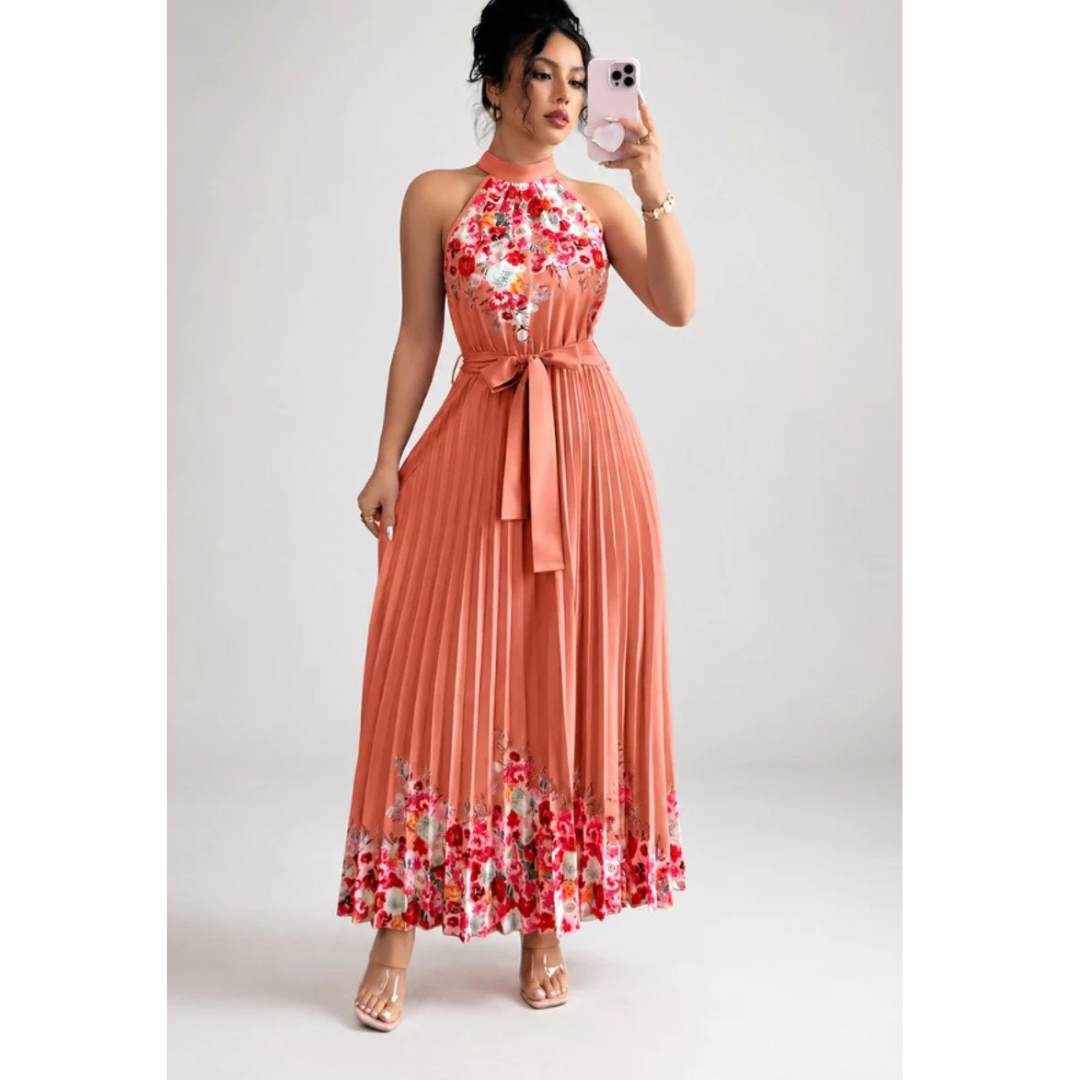 Lina | Damen Stilvolles Neckholder Midi-Kleid