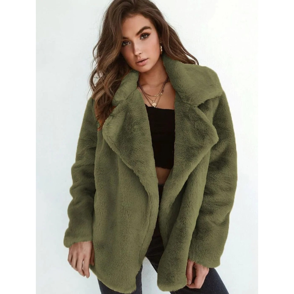 Linnea | Damen Kunstpelzmantel mit Teddy, Kragen und Langarm