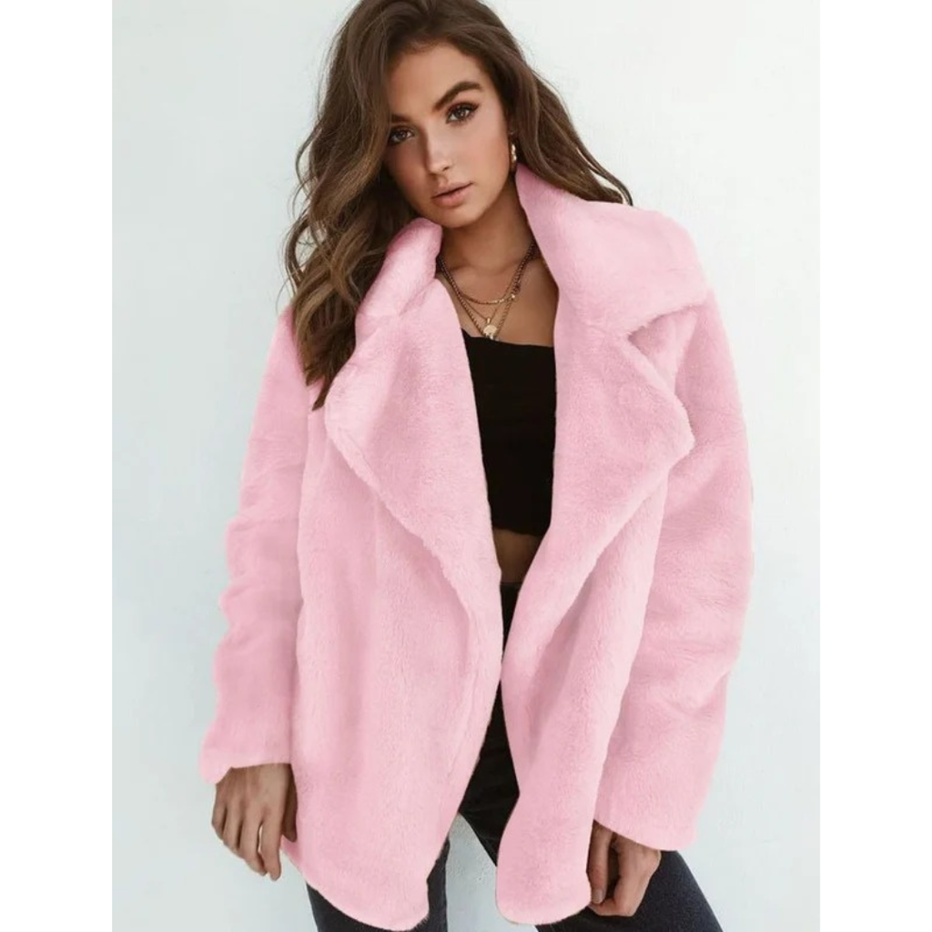 Linnea | Damen Kunstpelzmantel mit Teddy, Kragen und Langarm