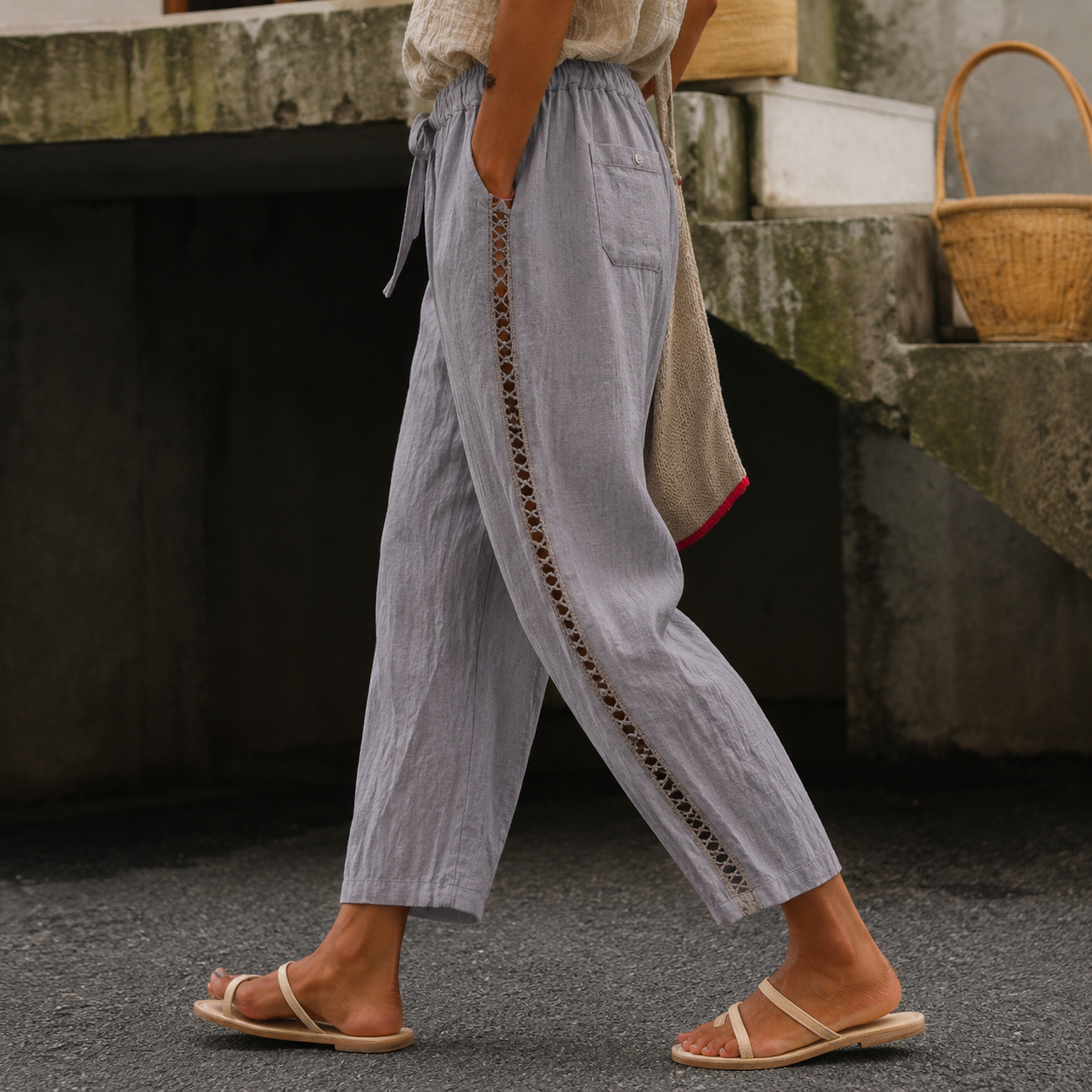 Liv | Damen High Waist Hose Mit Knöpfen
