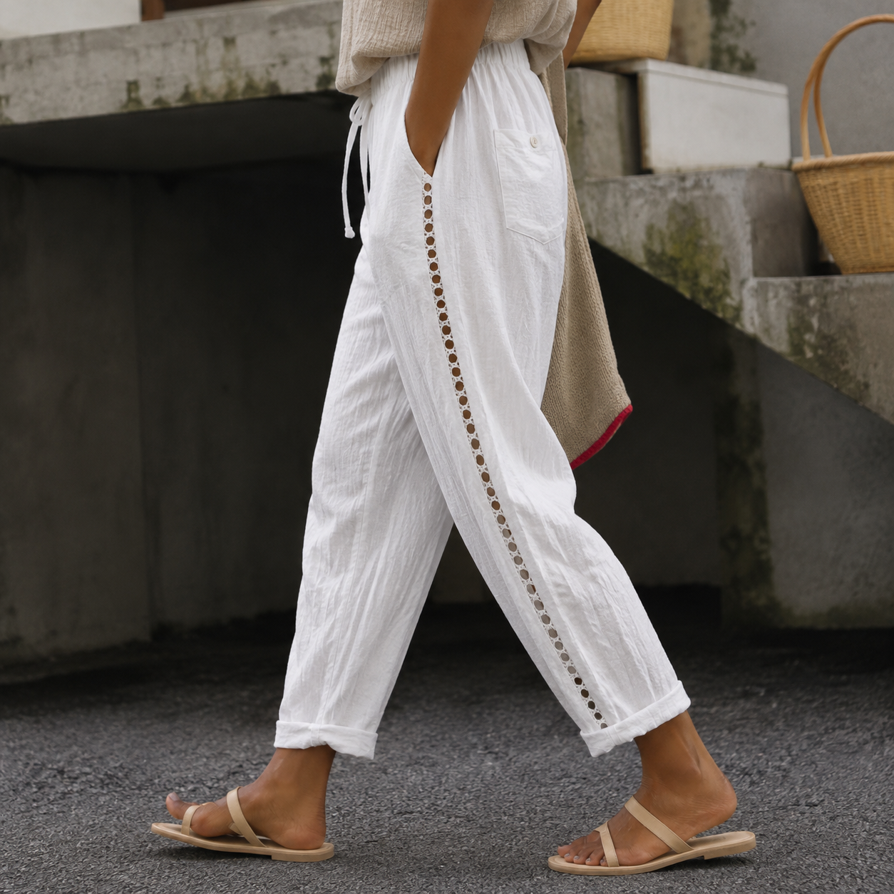 Liv | Damen High Waist Hose Mit Knöpfen