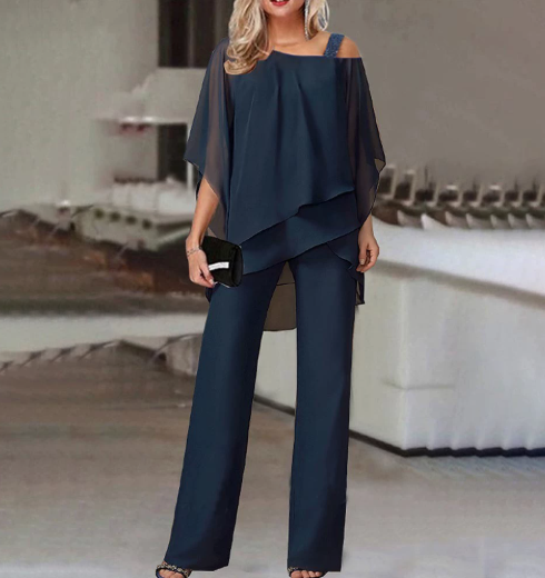 Liva | Damen Zweiteiler Mit Chiffon Oberteil
