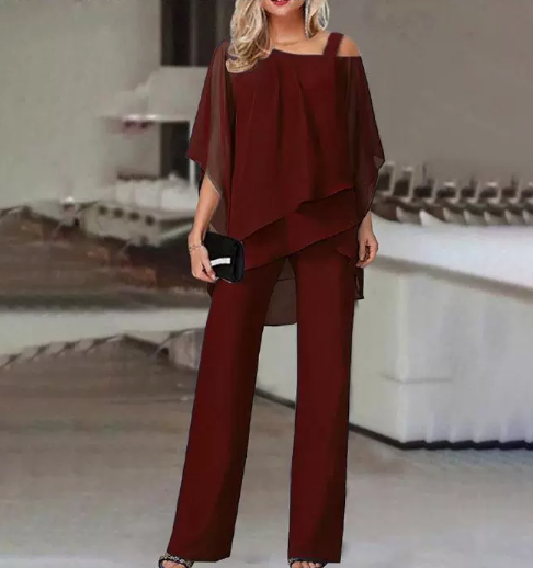Liva | Damen Zweiteiler Mit Chiffon Oberteil