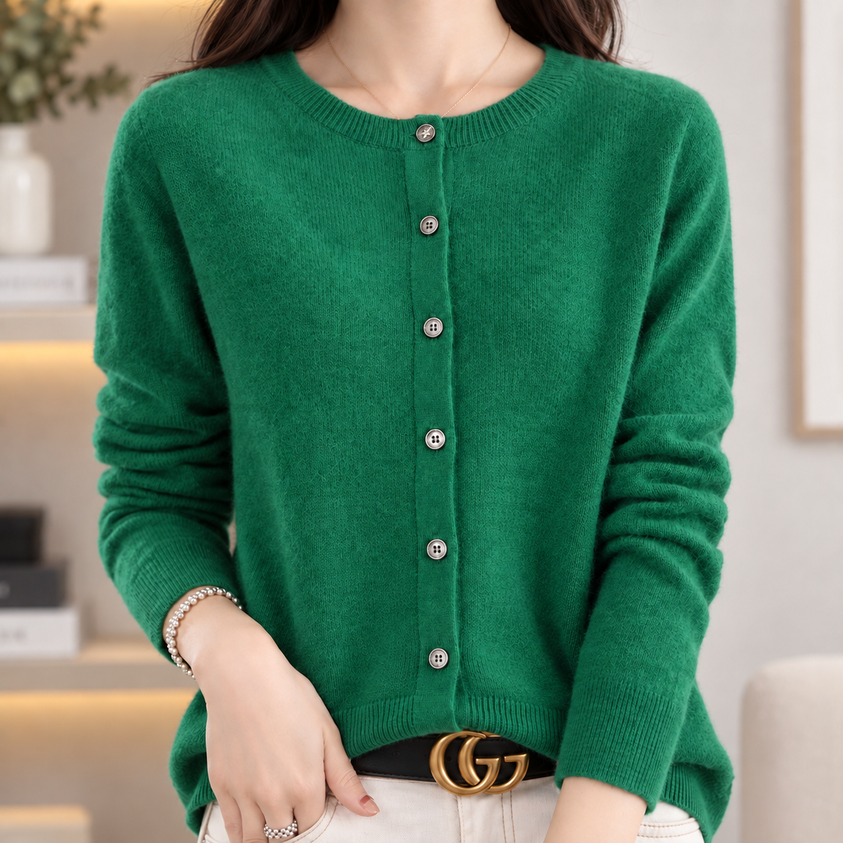 Livia | Damen Kaschmir Strickjacke mit Knopfleiste