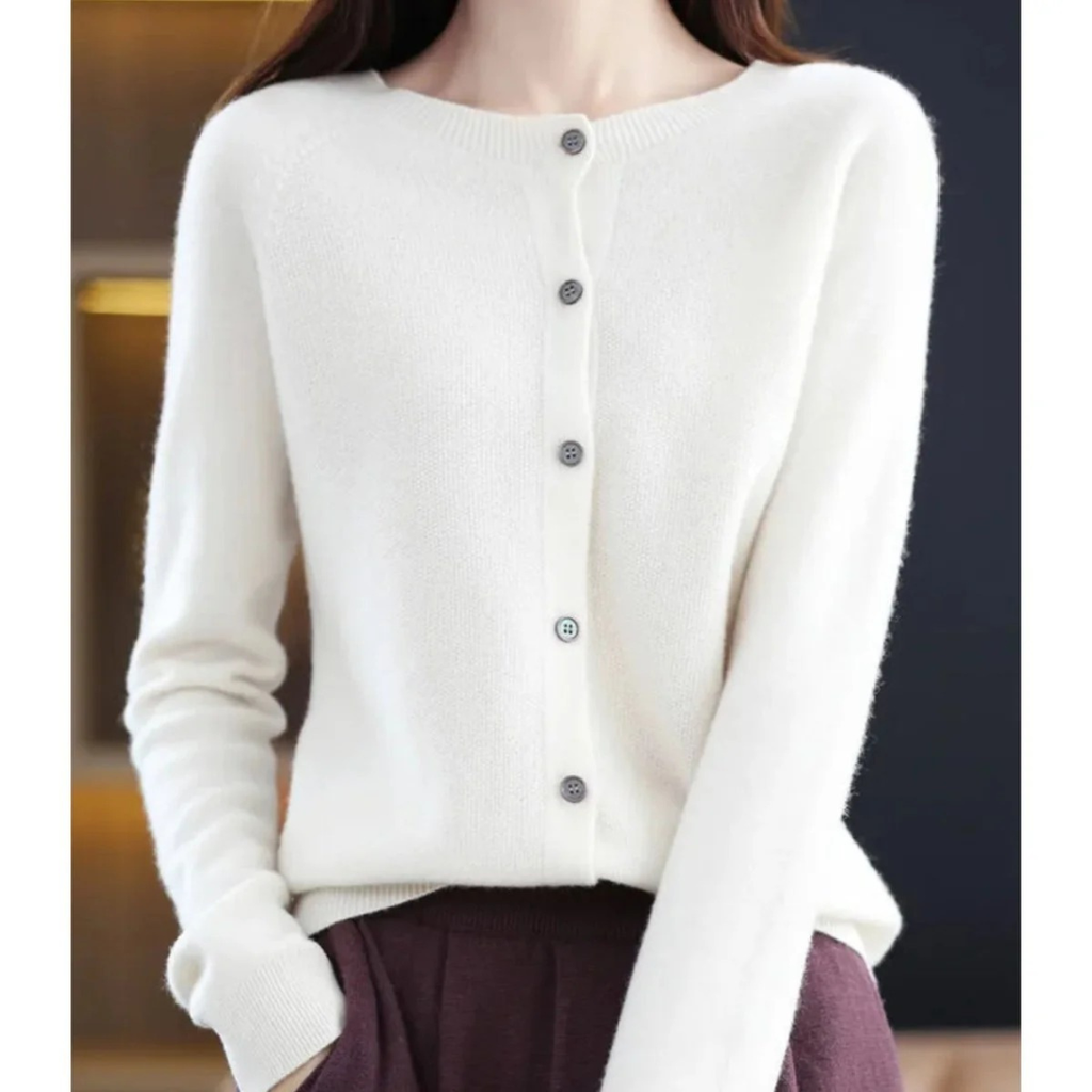 Livia | Damen Kaschmir Strickjacke mit Knopfleiste