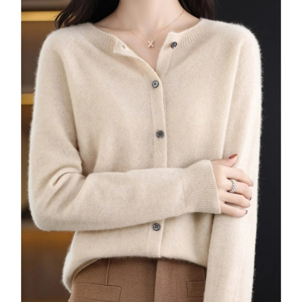 Livia | Damen Kaschmir Strickjacke mit Knopfleiste