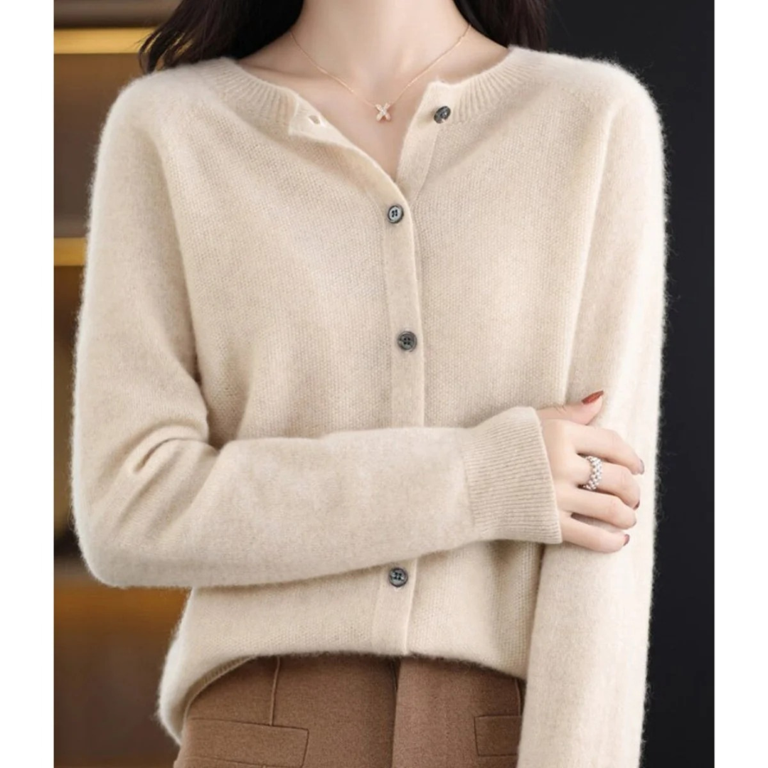 Livia | Damen Kaschmir Strickjacke mit Knopfleiste