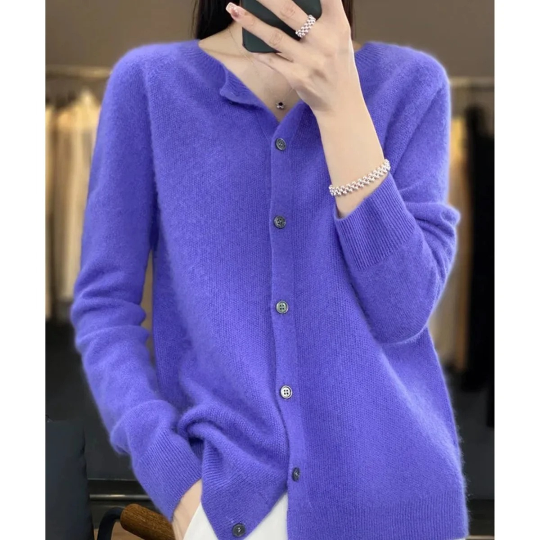 Livia | Damen Kaschmir Strickjacke mit Knopfleiste