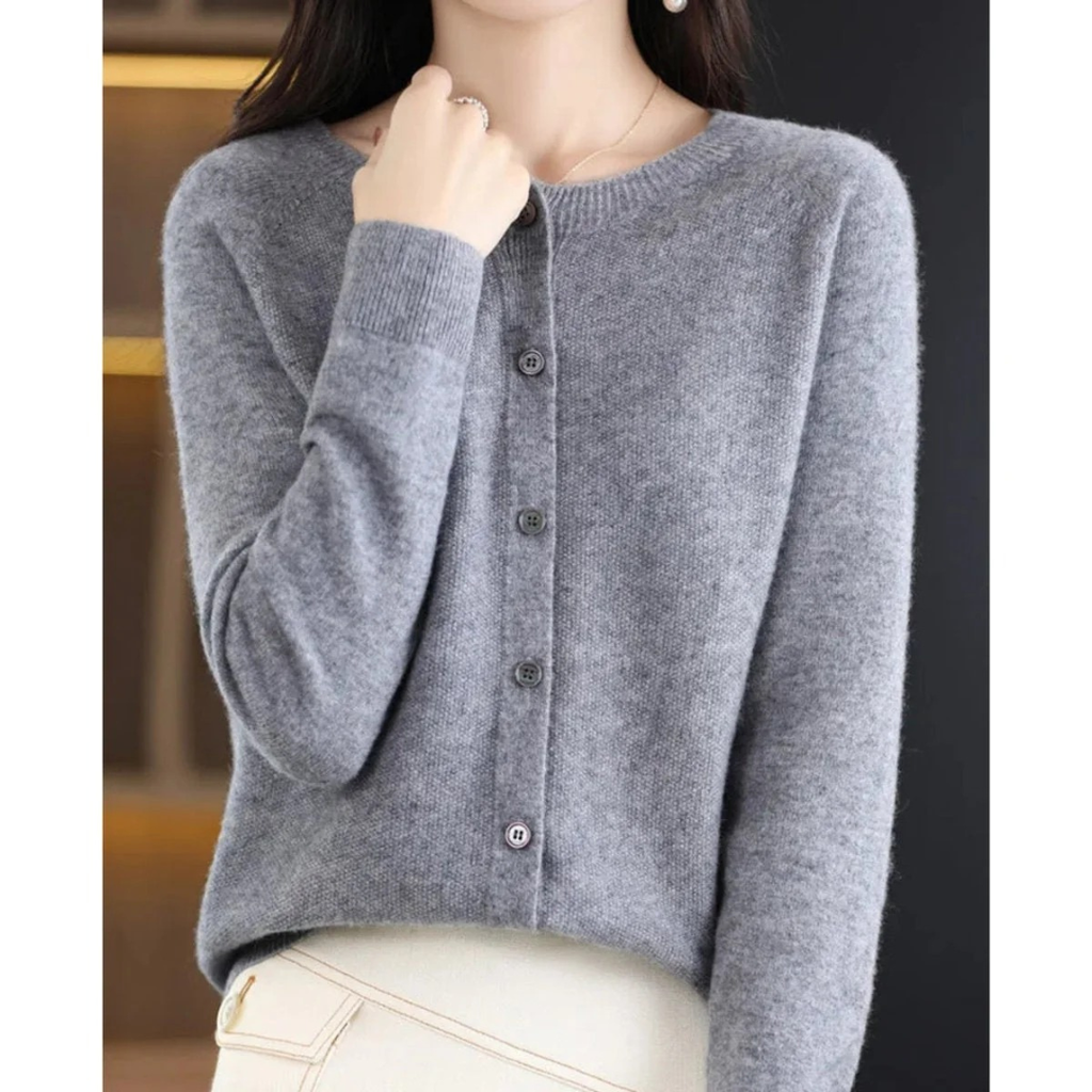 Livia | Damen Kaschmir Strickjacke mit Knopfleiste