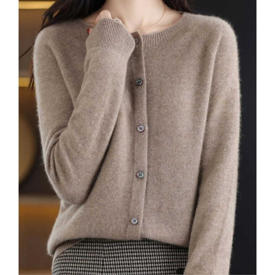 Livia | Damen Kaschmir Strickjacke mit Knopfleiste