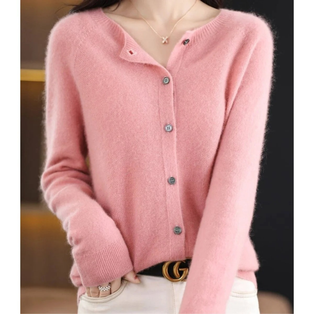 Livia | Damen Kaschmir Strickjacke mit Knopfleiste