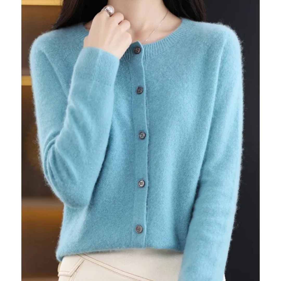 Livia | Damen Kaschmir Strickjacke mit Knopfleiste