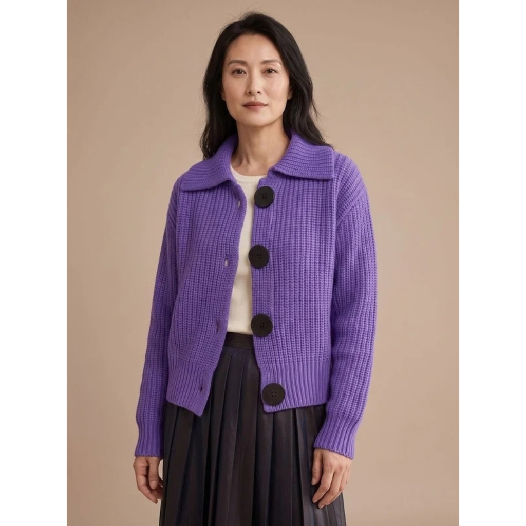 Livia | Damen Pullover mit Strickmuster und weitem Kragen