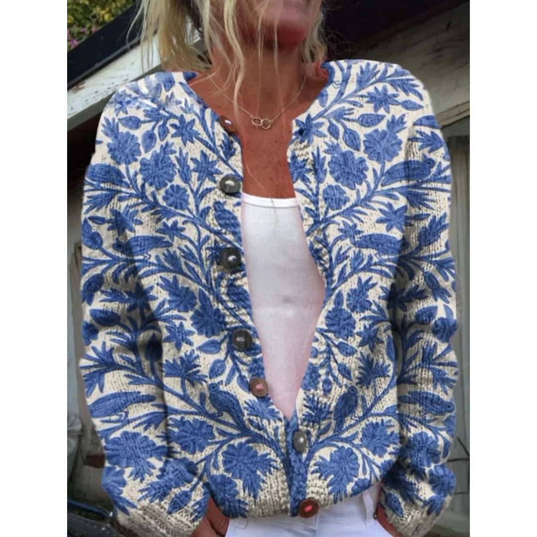Lorelei | Damen Blumen Strickjacke mit Langarm