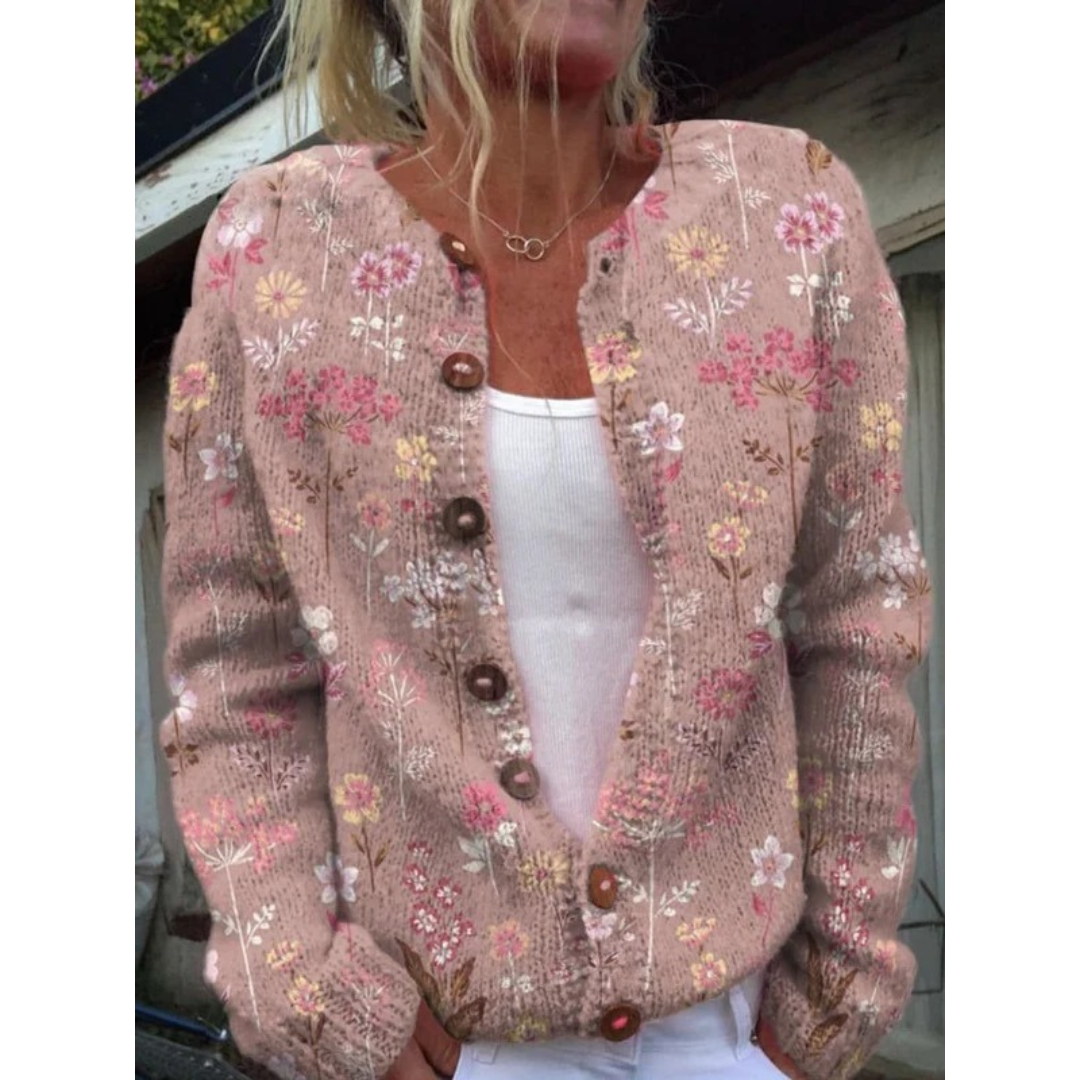 Lorelei | Damen Blumen Strickjacke mit Langarm