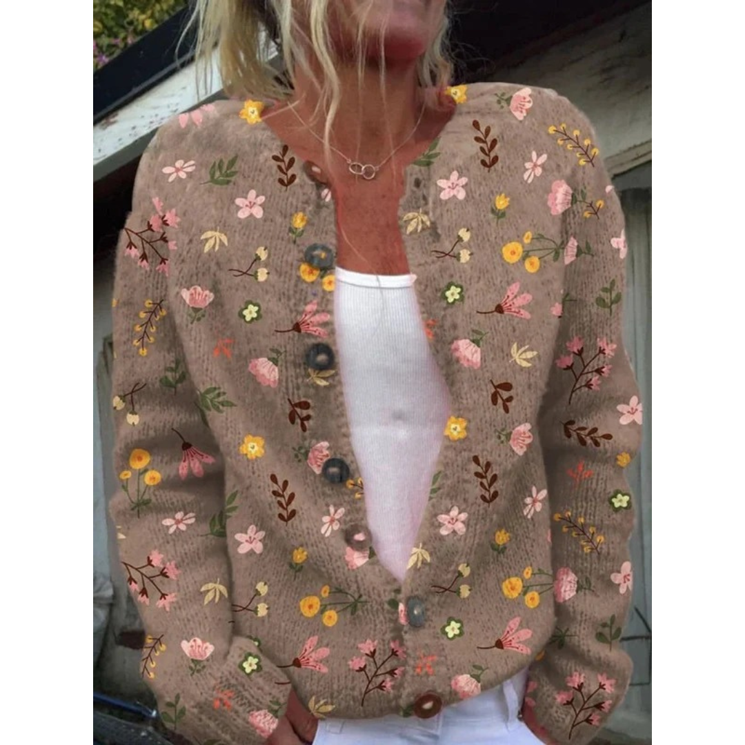 Lorelei | Damen Blumen Strickjacke mit Langarm