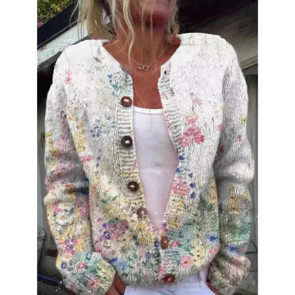 Lorelei | Damen Blumen Strickjacke mit Langarm
