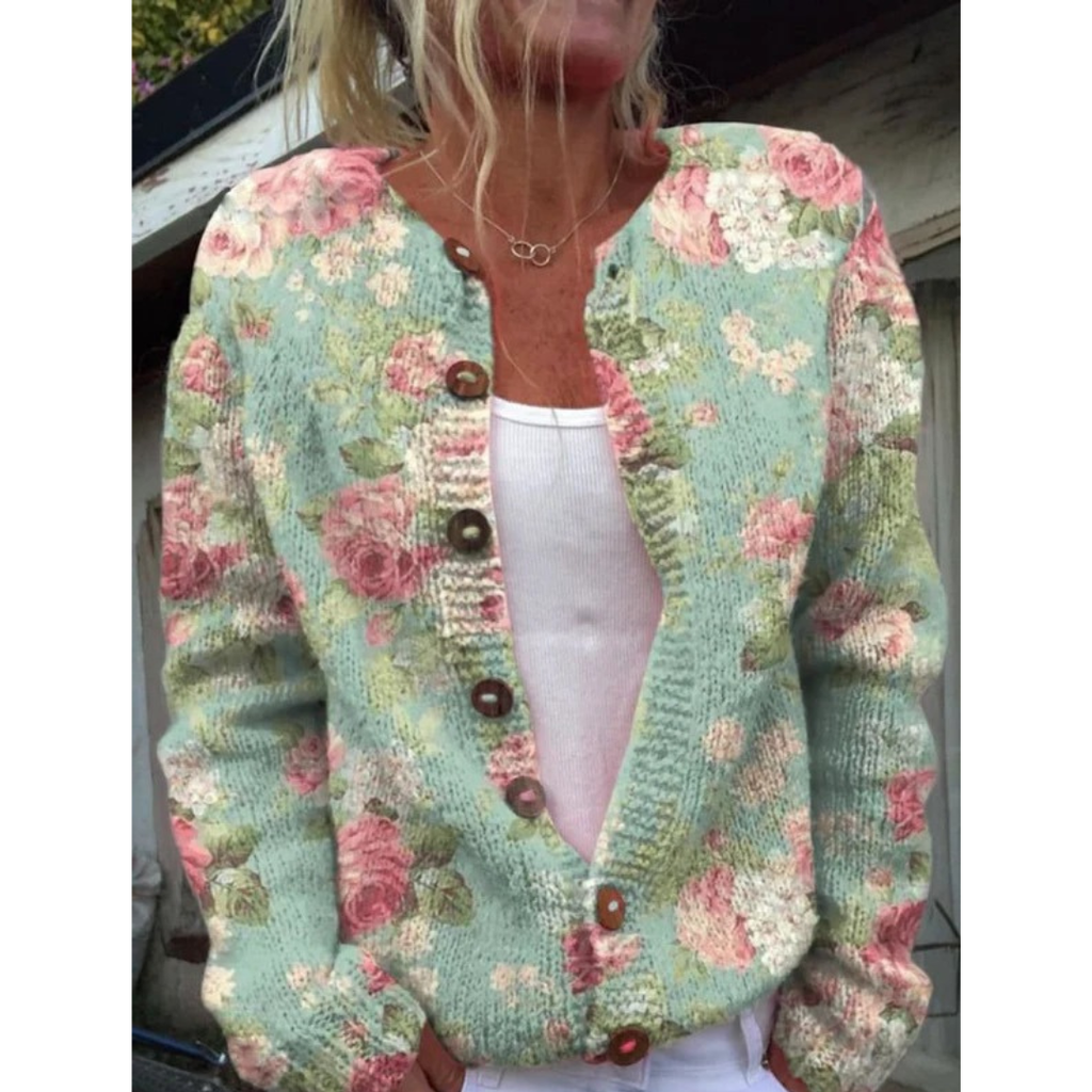 Lorelei | Damen Blumen Strickjacke mit Langarm