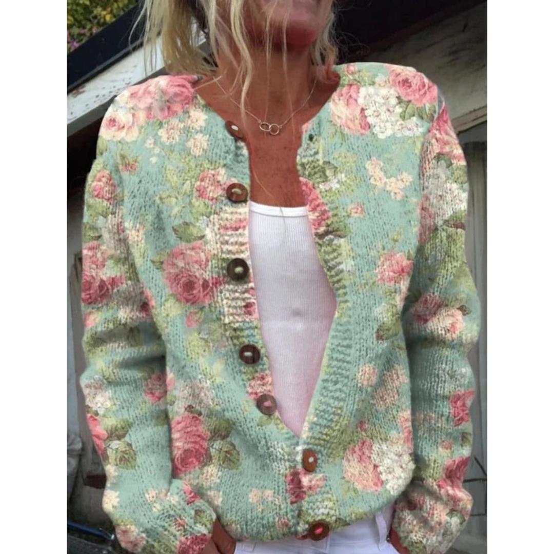Lorelei | Damen Blumen Strickjacke mit Langarm