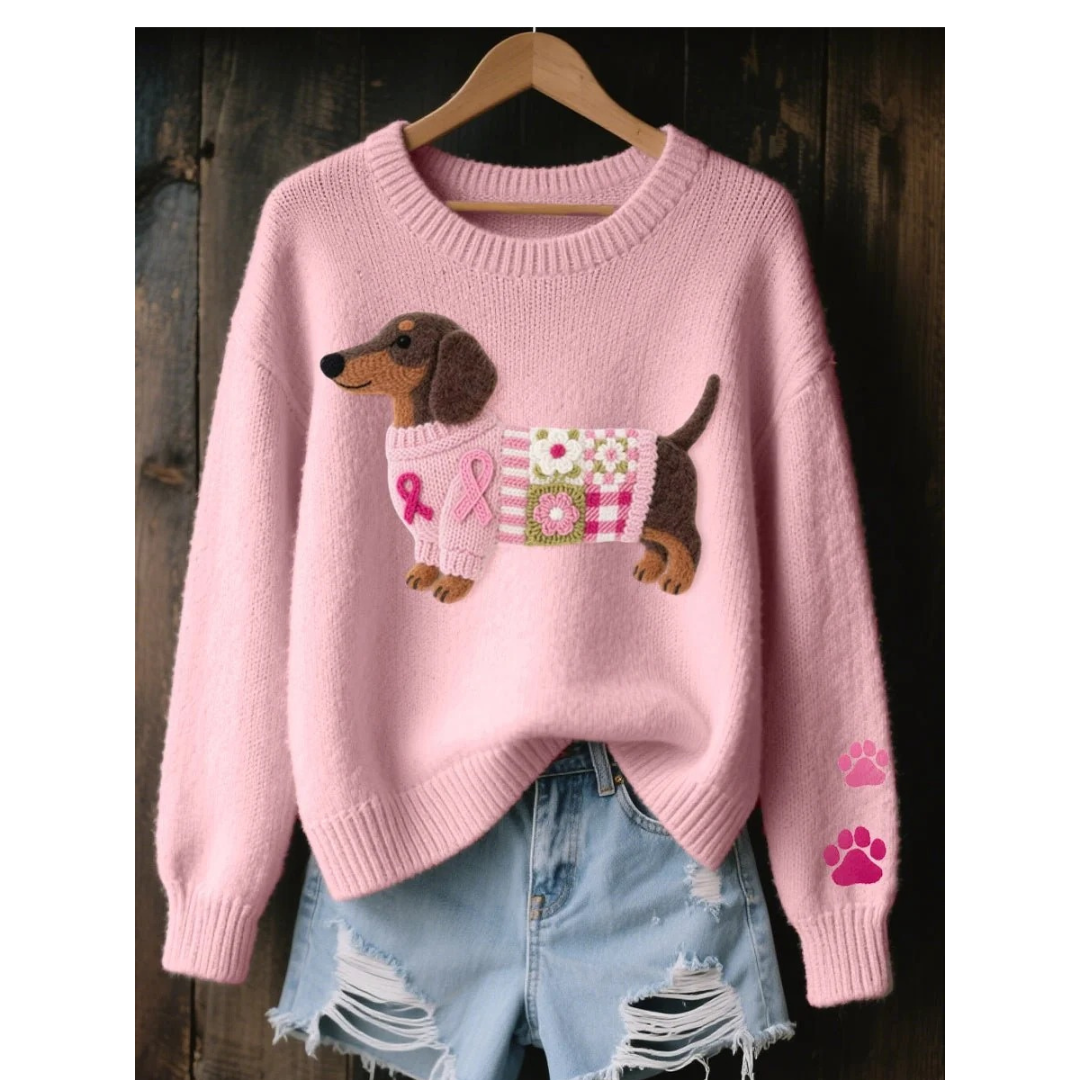 Lotter | Damen Patchwork Strickpullover mit Dackel