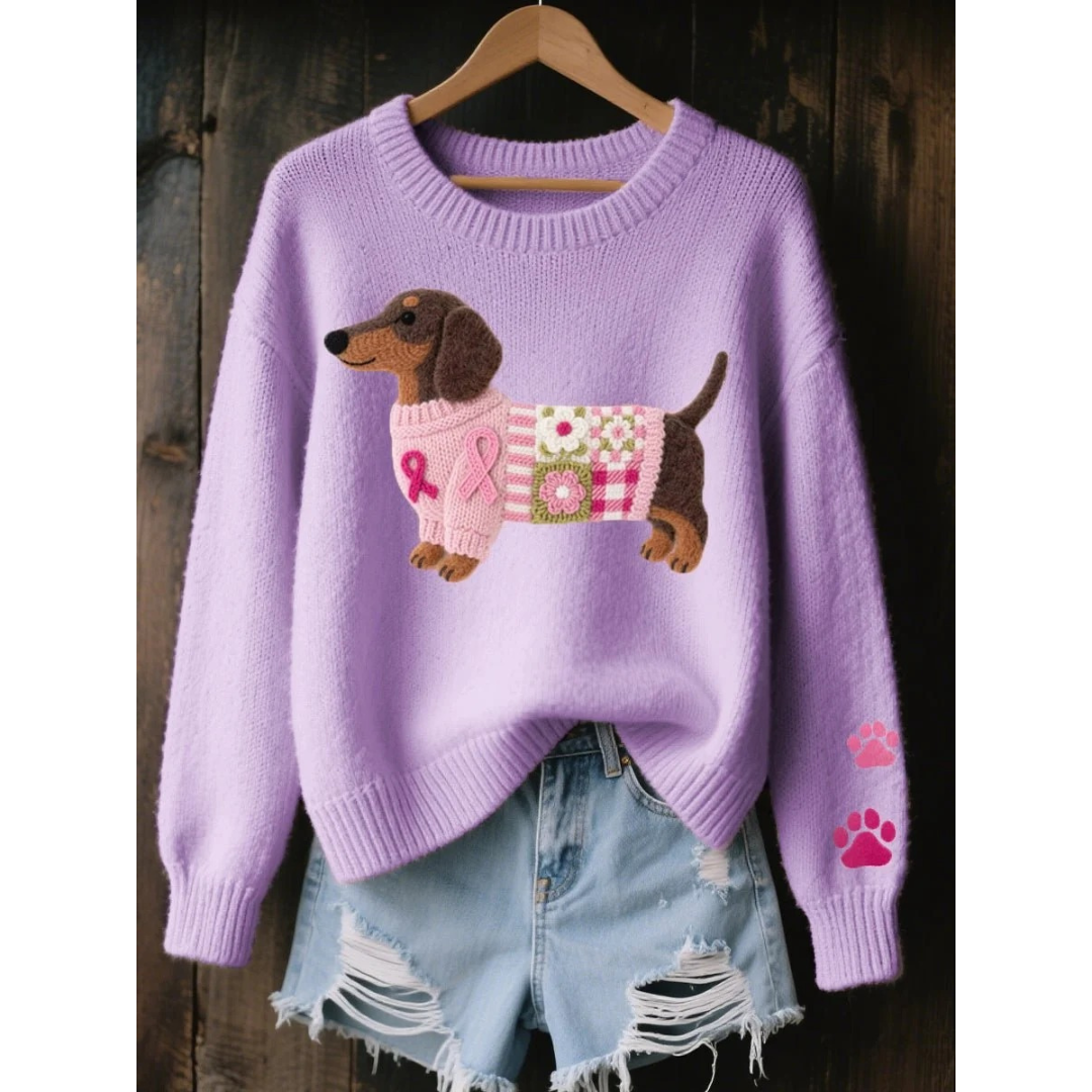 Lotter | Damen Patchwork Strickpullover mit Dackel