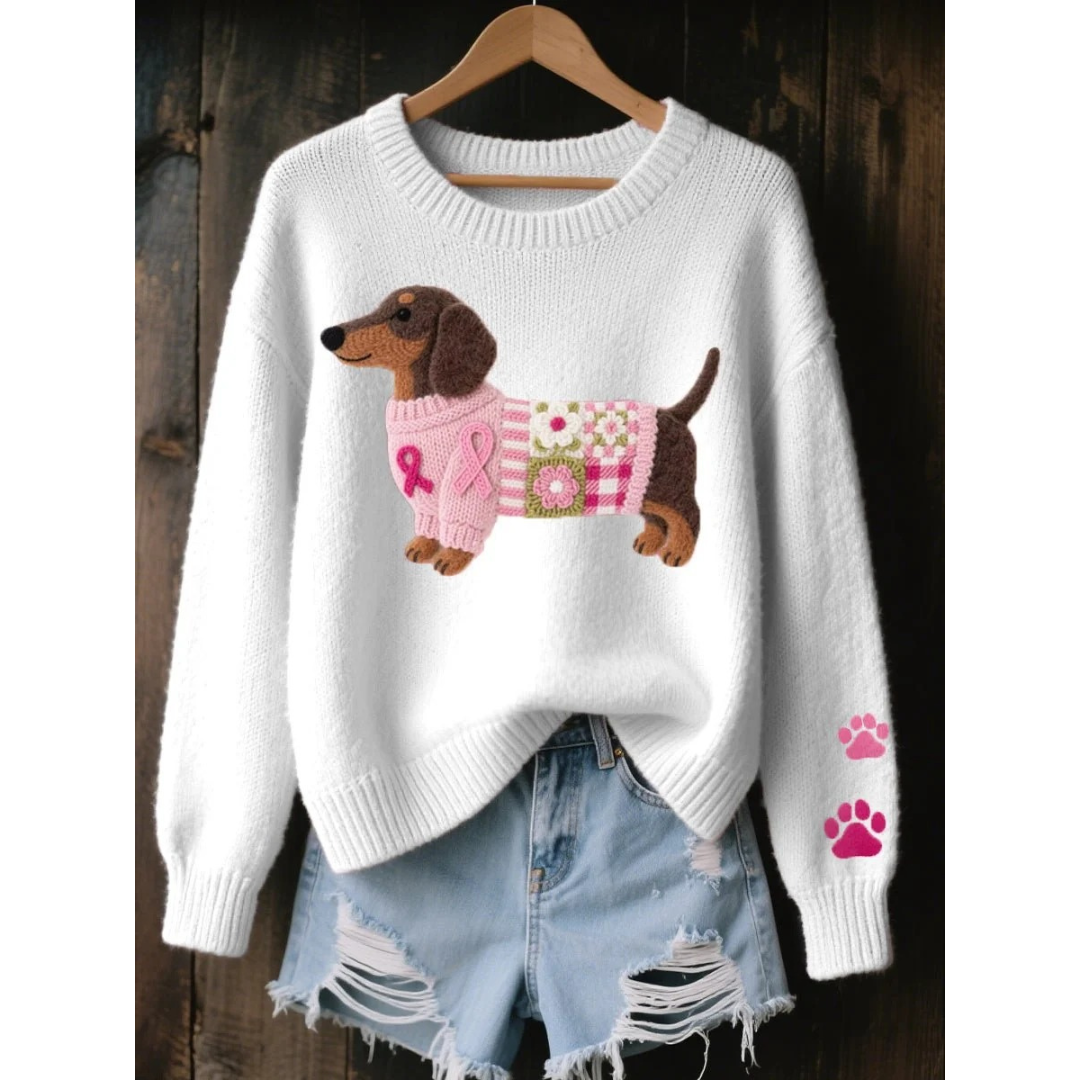 Lotter | Damen Patchwork Strickpullover mit Dackel