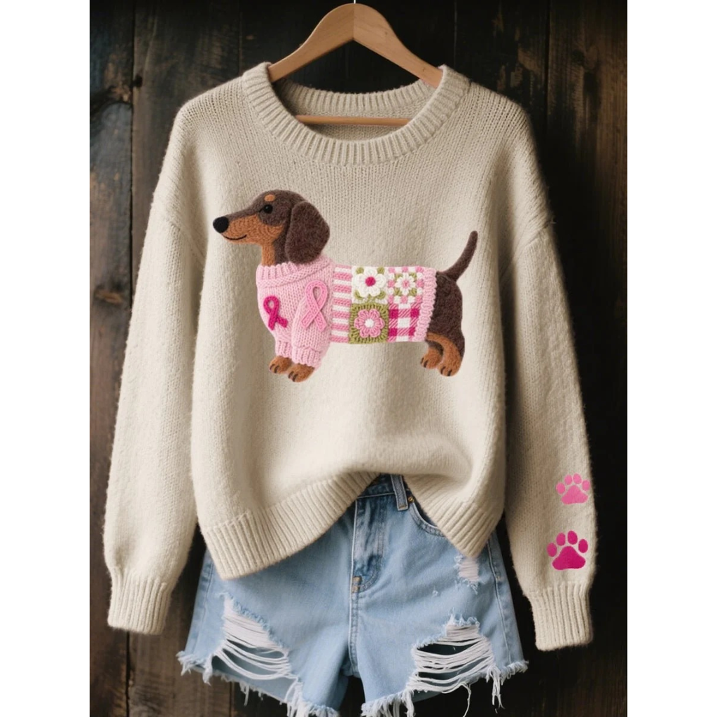 Lotter | Damen Patchwork Strickpullover mit Dackel