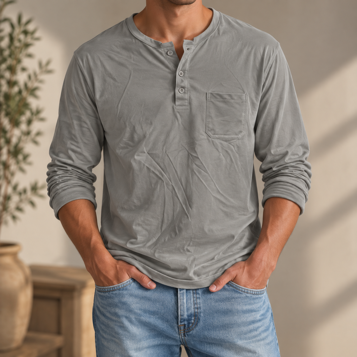 Ludwig | Herren Freizeit Henley Shirt mit Langarm