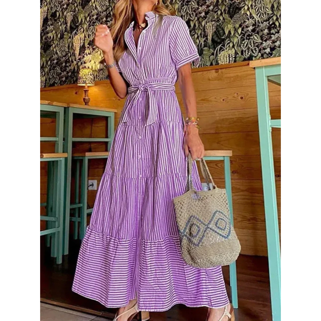 Luisa | Damen Gestreiftes Maxi Hemdkleid