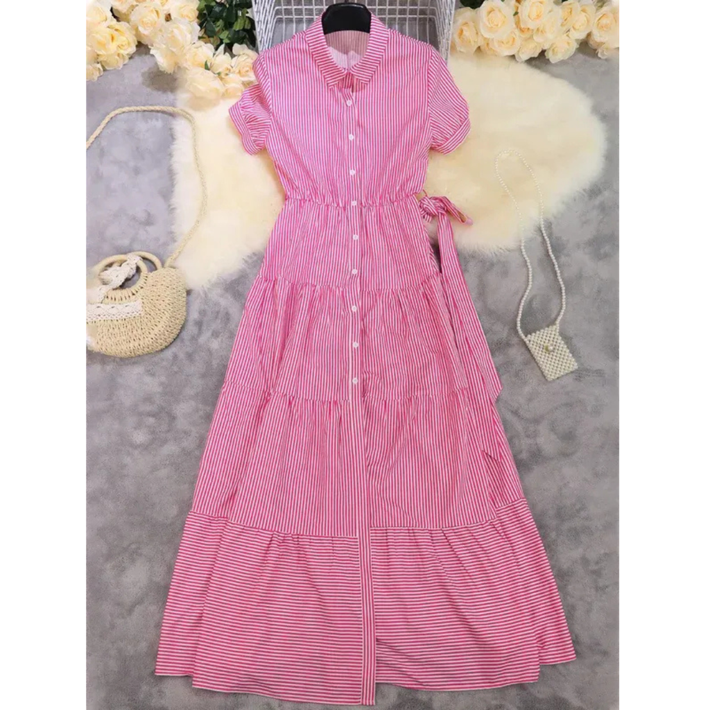 Luisa | Damen Gestreiftes Maxi Hemdkleid