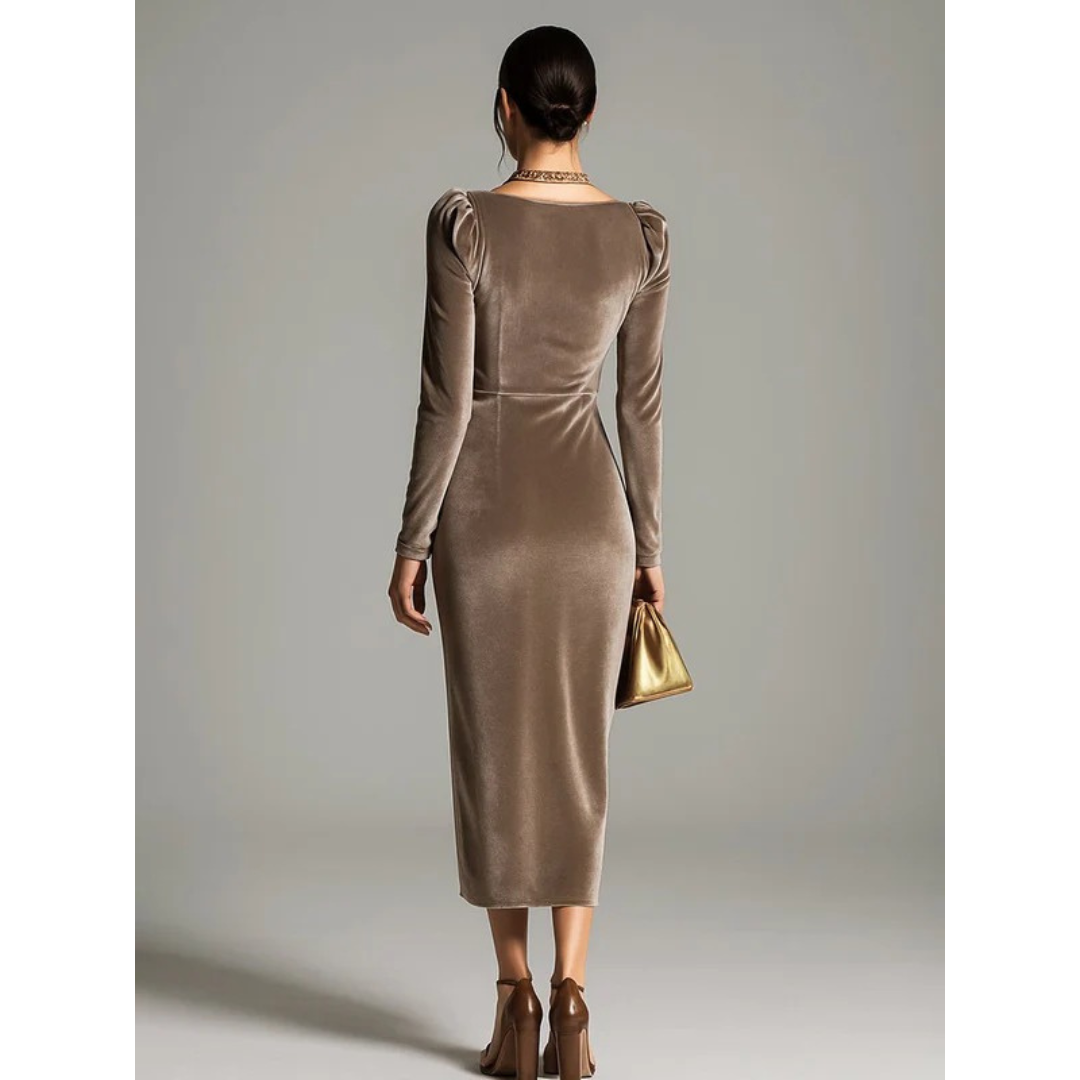 Luisa | Damen Samt Midi Abendkleid mit Weich Silhouette