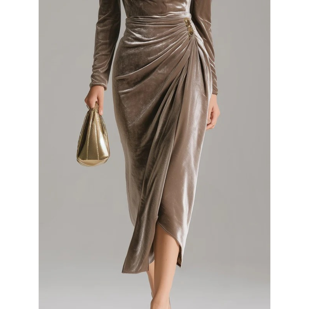 Luisa | Damen Samt Midi Abendkleid mit Weich Silhouette