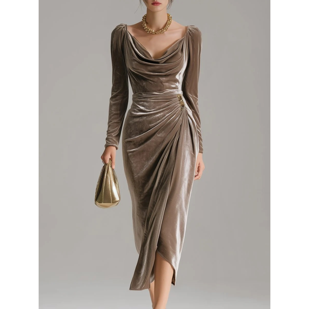Luisa | Damen Samt Midi Abendkleid mit Weich Silhouette