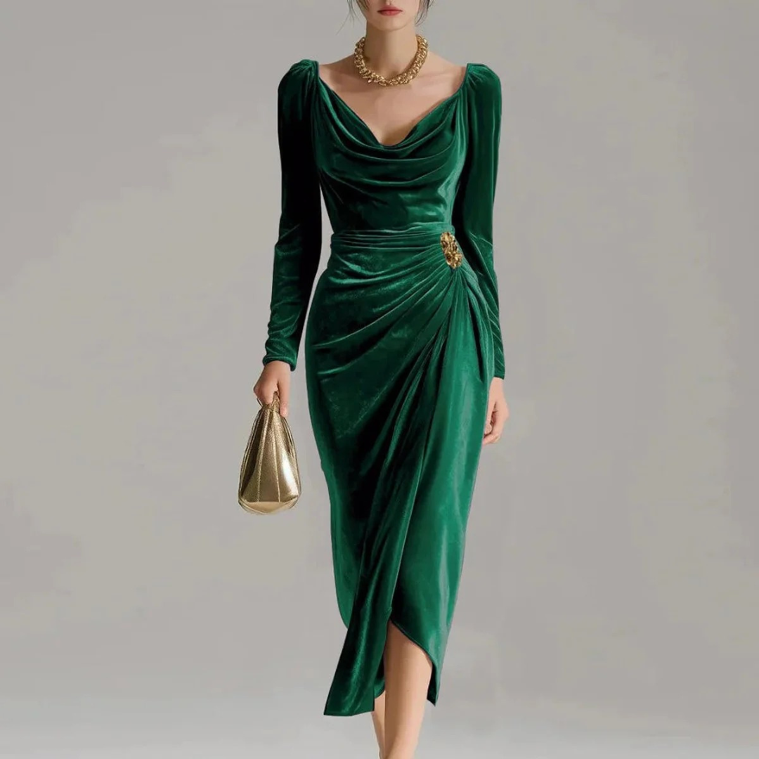 Luisa | Damen Samt Midi Abendkleid mit Weich Silhouette