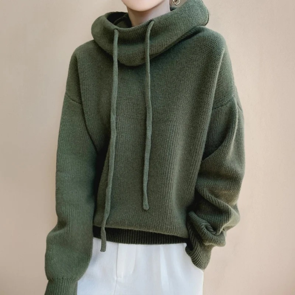 Luisa | Damen Strickpullover Hoodie mit Kordelzug